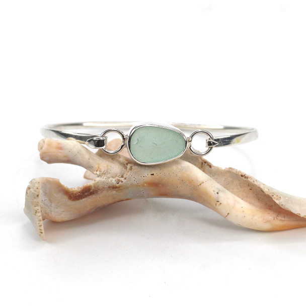 Seafoam Oval Sea Glass Bezel Bangle Bracelet