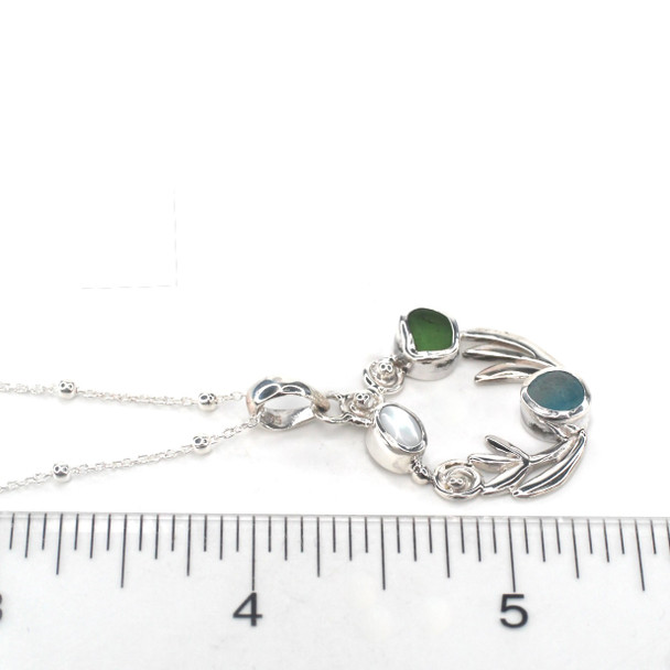 Tropical Sea Glass Garden Necklace on ruler for size reference.