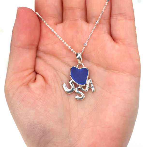 Cobalt Sea Glass Love USA Necklace