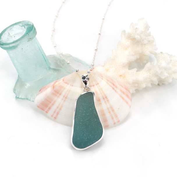 Aqua Wave Sea Glass Single Bezel Necklace