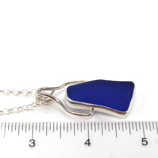 Cobalt Trapezoid Sea Glass Pharaoh Necklace on ruler for size reference. 