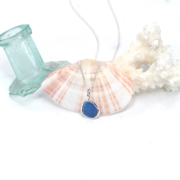 Cornflower Ice Ultra Rare Sea Glass Bezel Wrap Charm Necklace