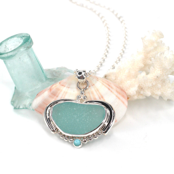 Aqua Sea Glass and Larimar Ocean Empress Necklace