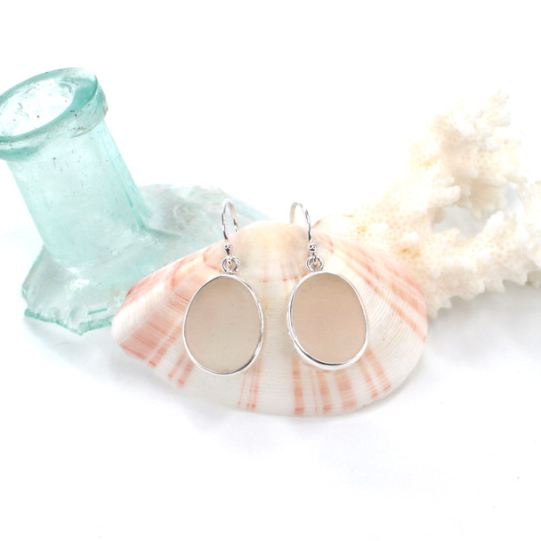 White Sea Glass Single Bezel Earring