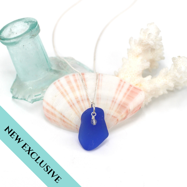 Cobalt Sea Glass and Labradorite Gemstone Drop Necklace