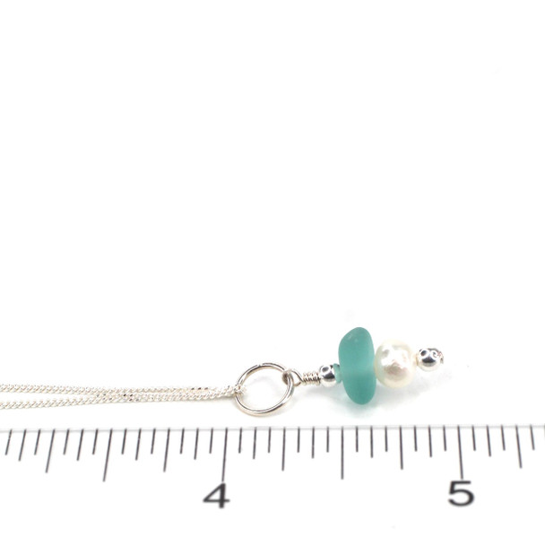 Sea Glass and Pearl Drop Charm on ruler for size reference. 