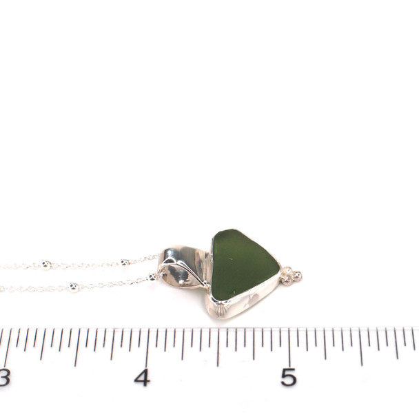 Olive Forest Sea Glass Trinity Slide Necklace on ruler for size reference. 