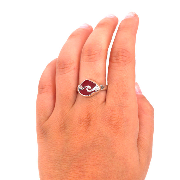 Red Sea Glass Wave Ring on model for color reference. 

