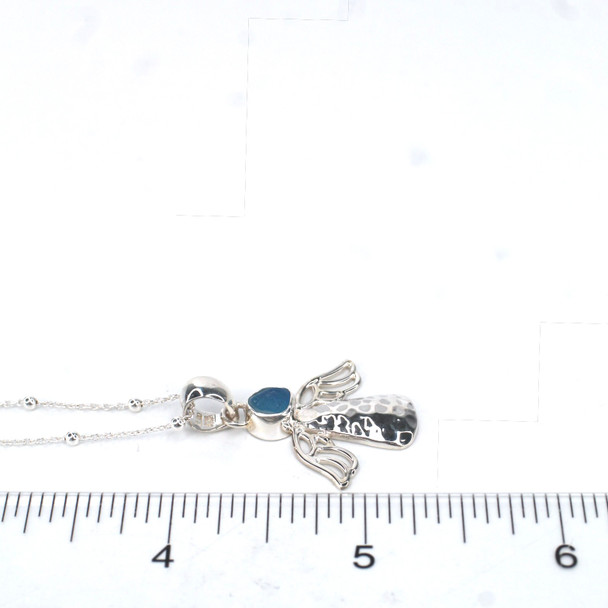 Turquoise Lagoon Spot Ultra Rare Sea Glass Angel Necklace on ruler for size reference. 