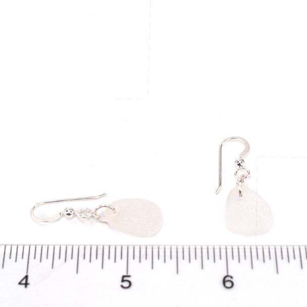 White Sea Glass Simply Drilled Earrings on ruler for size reference. 