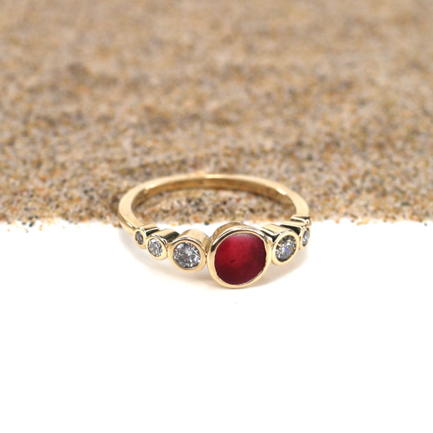 Fuchsia Ombre Ultra Rare Sea Glass Moonphases Ring side view