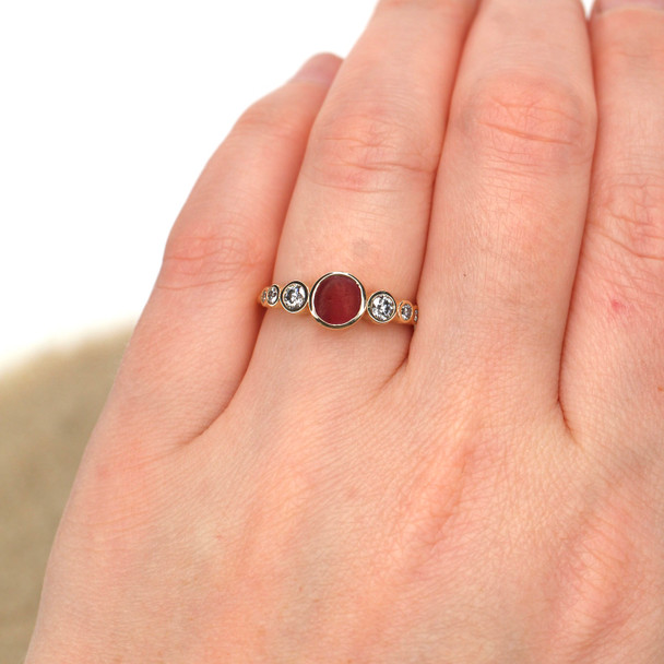 Fuchsia Ombre Ultra Rare Sea Glass Moonphases Ring on model