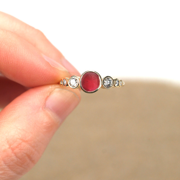 Fuchsia Ombre Ultra Rare Sea Glass Moonphases Ring