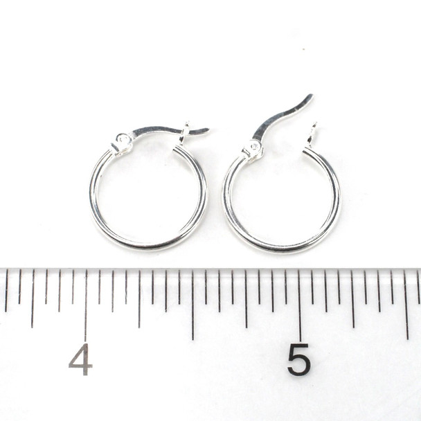 Sterling Silver Small Hoop Earrings - 15mm on ruler for size reference. 