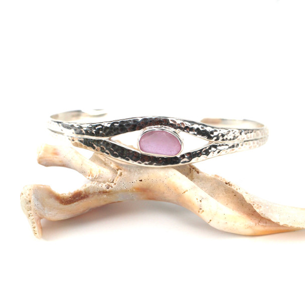 Lilac Sea Glass Hammered Cuff Bracelet