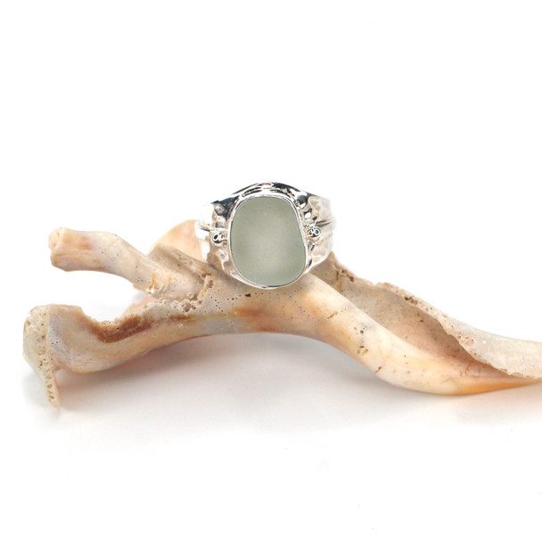 White Oval Sea Glass Ocean Goddess Embrace Ring – Size 9