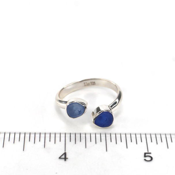 Cobalt and Cornflower Perfect Circle Sea Glass Bypass Ring - Size 9 on ruler for size reference. 