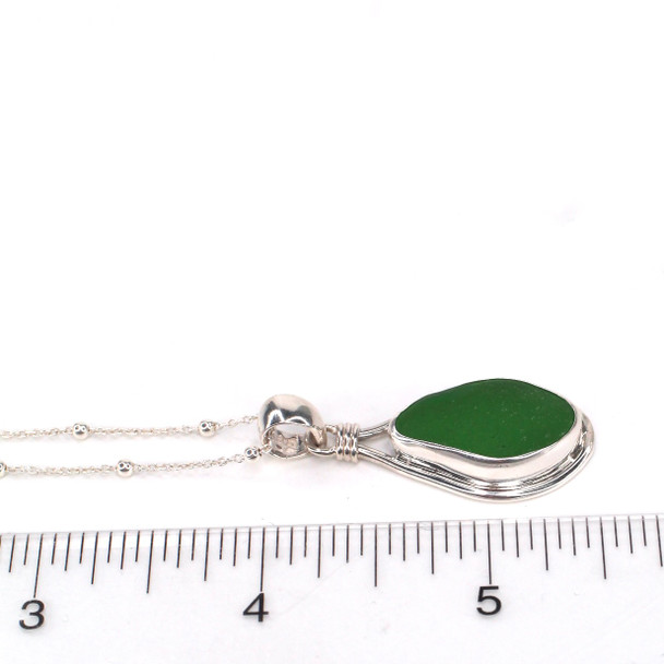 Green Sea Glass Nautical Twist Necklace on ruler for size reference. 