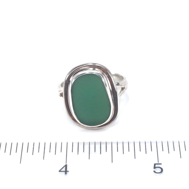 Olive Sea Glass Double Bezel Ring - Size 9 on ruler for size reference. 
