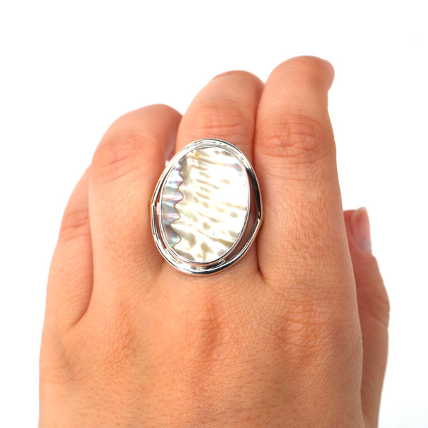 Abalone Oval Grand Ring - Size 9 on model for color reference.