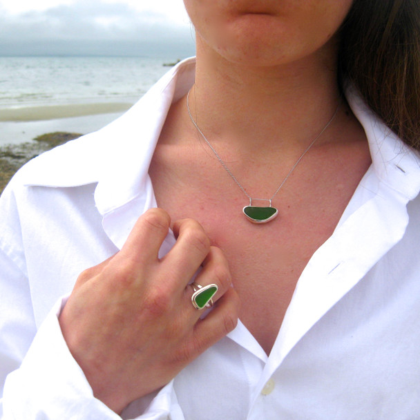 Sea Glass Horizon Necklace on model for color reference