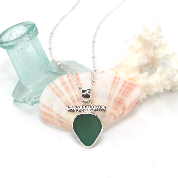Olive Sea Glass Toggle Bar Necklace