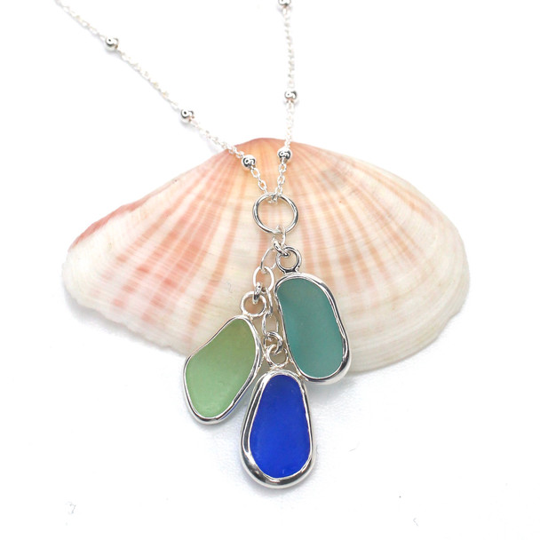 Cascade Sea Glass Bezel Wrap Drop Necklace