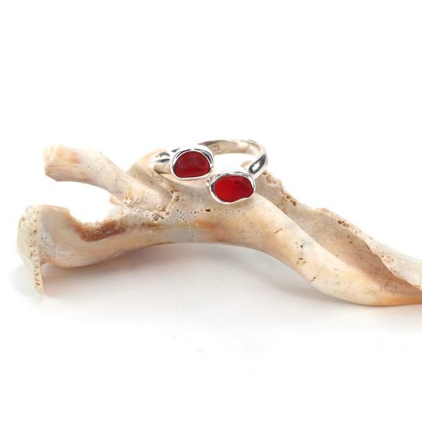 Red Ember Sea Glass Bypass Ring -  Size 9
