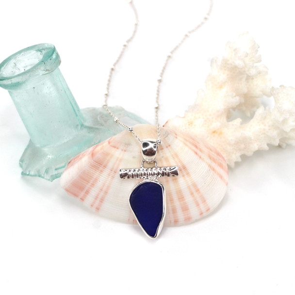 Cobalt Sea Glass Toggle Bar Necklace