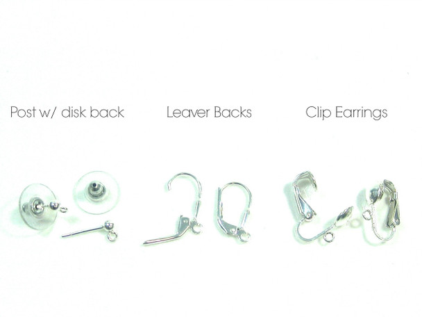 earring back options: post back, lever back, clip on 