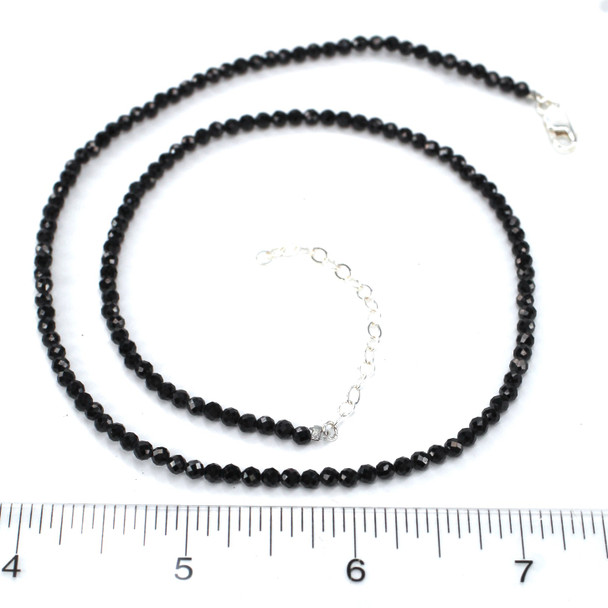 Black Spinel Beaded Gemstone Necklace 17"-19" Length on ruler for size reference. 