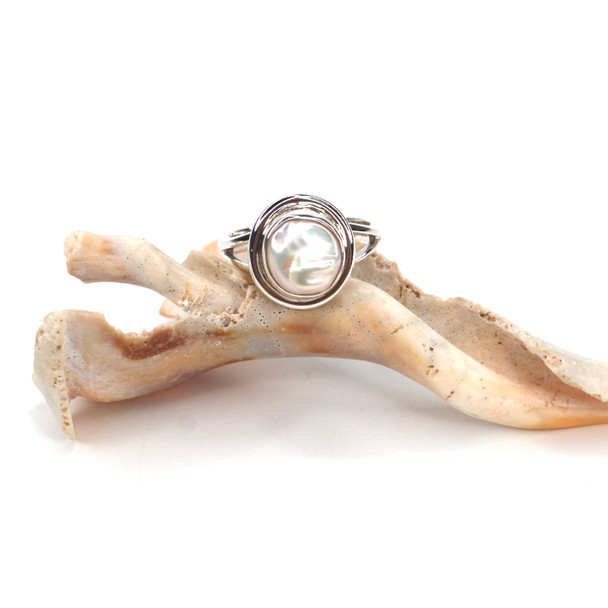 Coin Pearl Mountain Peak Double Bezel Split Band Ring - Size 9