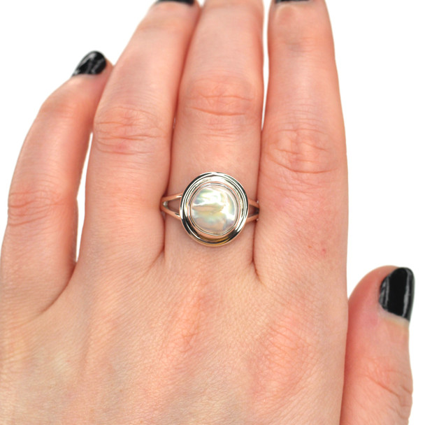 Coin Pearl Mountain Peak Double Bezel Split Band Ring - Size 9