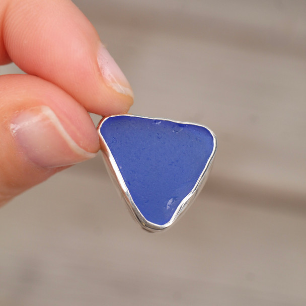 Insta Sale Cobalt Sail Sea Glass Bezel Necklace - MM held to light