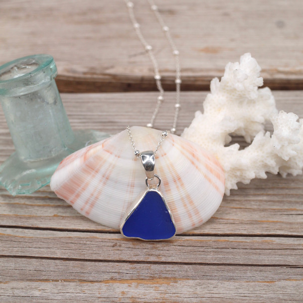 Insta Sale Cobalt Sail Sea Glass Bezel Necklace - MM