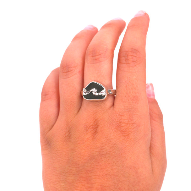 Olive Sea Glass Wave Ring on model for color reference. 