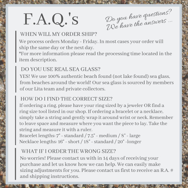 Frequently Asked Questions about Sea Glass, Shipping and Sizing