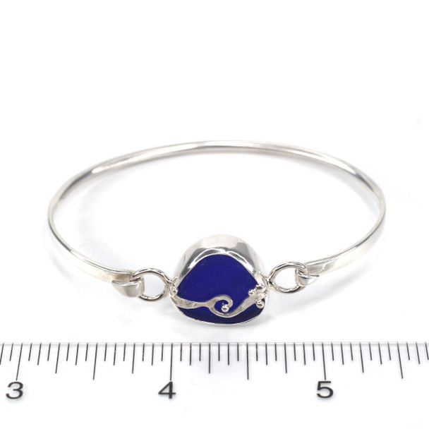 Cobalt Sea Glass Wave Bracelet on ruler for size reference. 
