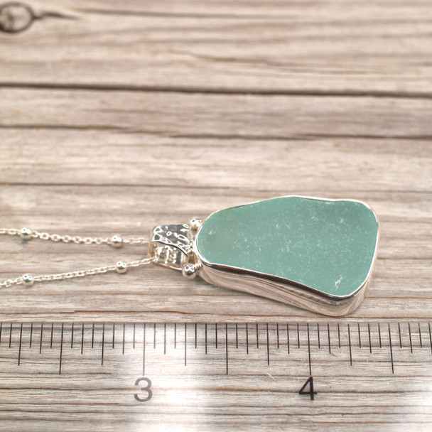 Insta Sale Aqua Seafoam Triangle Sea Glass Stonehenge Necklace - MM on ruler for size reference. 