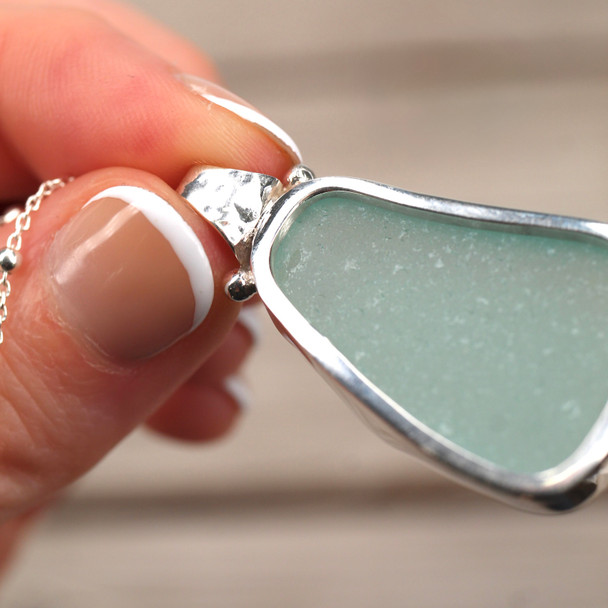 Insta Sale Aqua Seafoam Triangle Sea Glass Stonehenge Necklace - MM back detail
