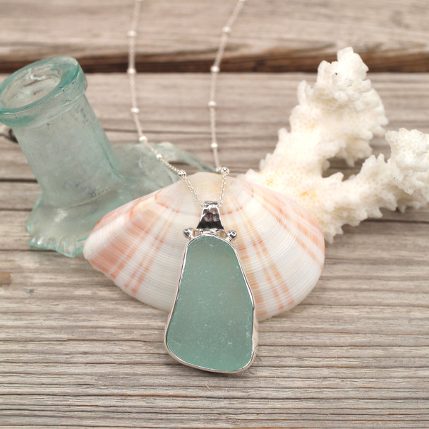 Insta Sale Aqua Seafoam Triangle Sea Glass Stonehenge Necklace - MM