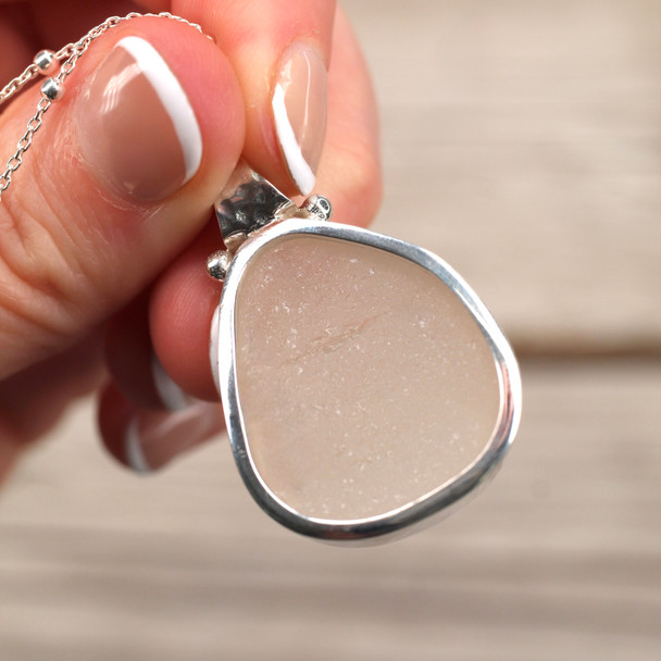 Insta Sale White Rounded Sea Glass Stonehenge Necklace - MM back details
