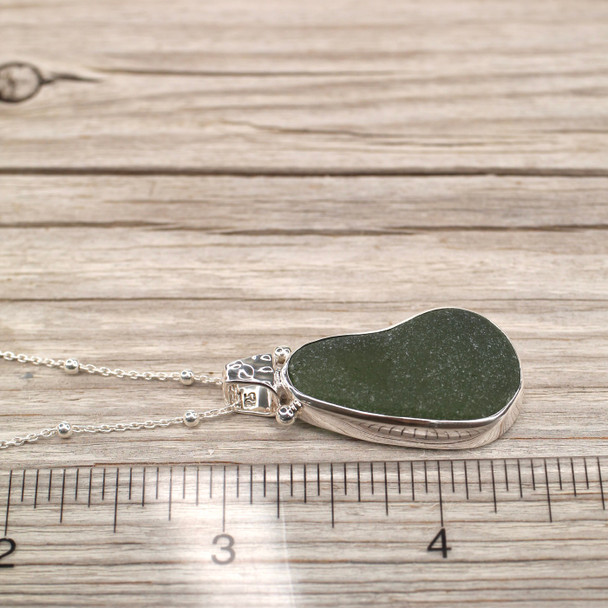 Insta Sale Olive Sea Glass Stonehenge Necklace - MM on ruler for size reference. 