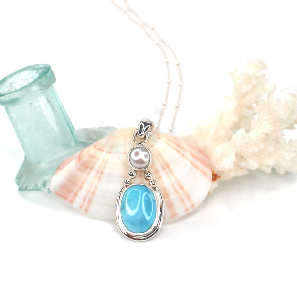 Larimar and Freshwater Pearl Oval Beaded Necklace
