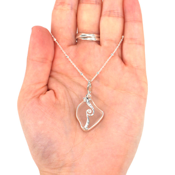 Pink Sea Glass Wave Necklace on model for color reference. 