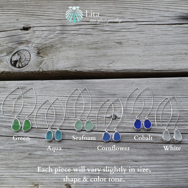 Long Drop Sea Glass Bezel Wrap Earrings color options