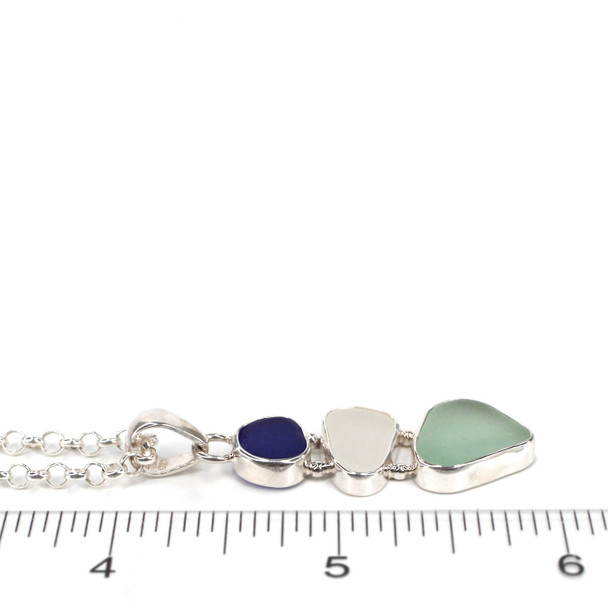 Coastal Sea Glass Three Tier Necklace on ruler for size reference.