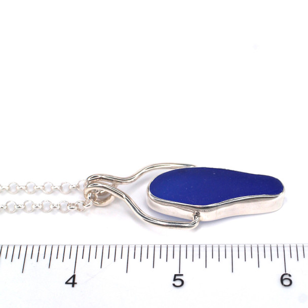 Cobalt Elongated Sea Glass Pharaoh Necklace on ruler for size reference. 