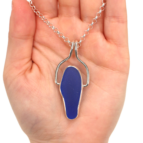 Cobalt Elongated Sea Glass Pharaoh Necklace on model for color reference. 