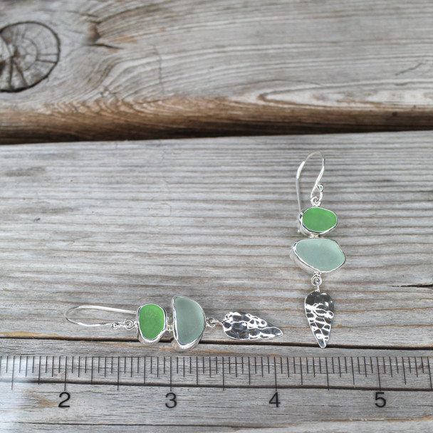 Insta Sale Green and Seafoam Sea Glass Double Drop Earrings - MM
